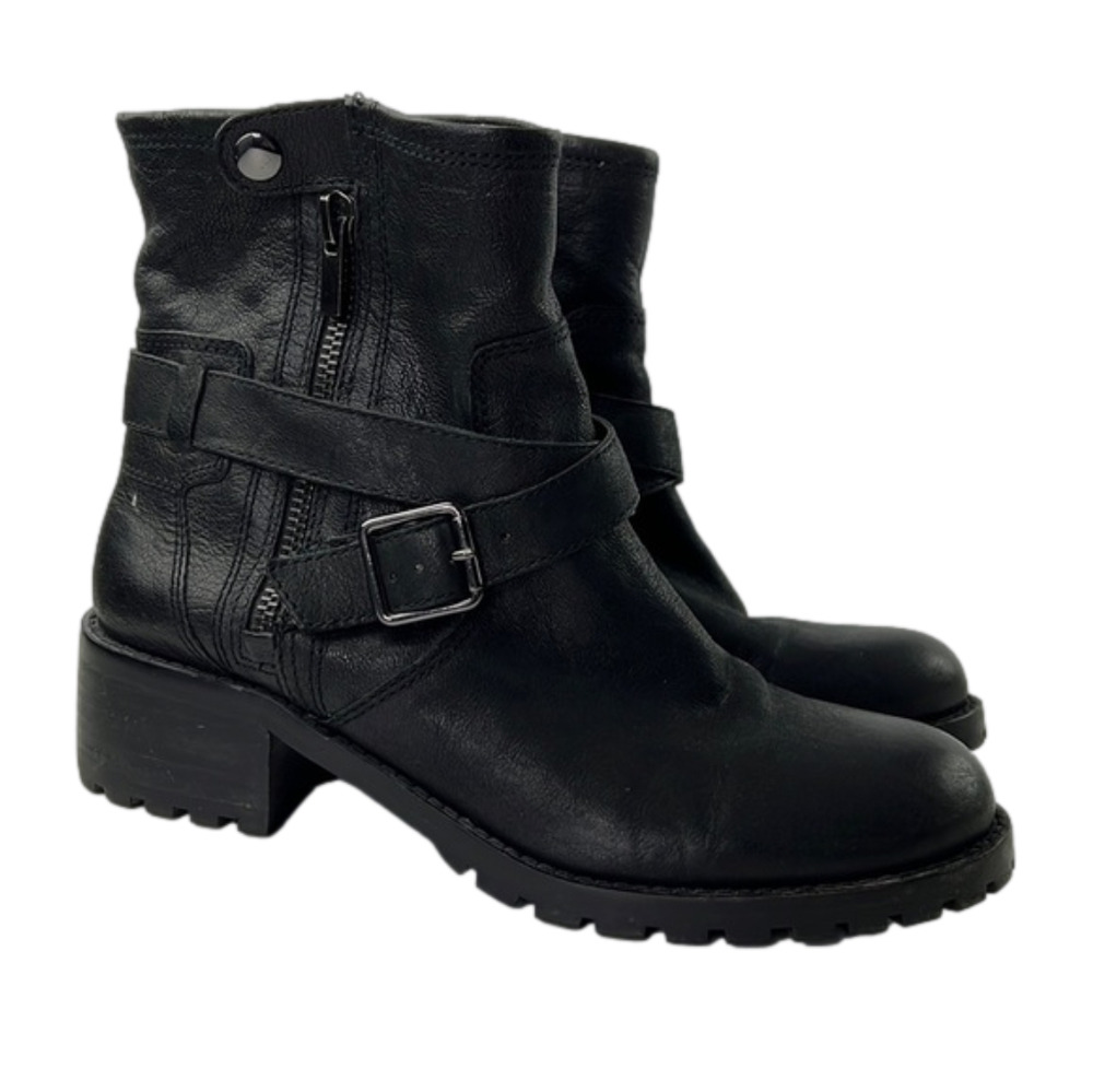 Lord & Taylor Black Leather Buckle Strap Ankle Boots